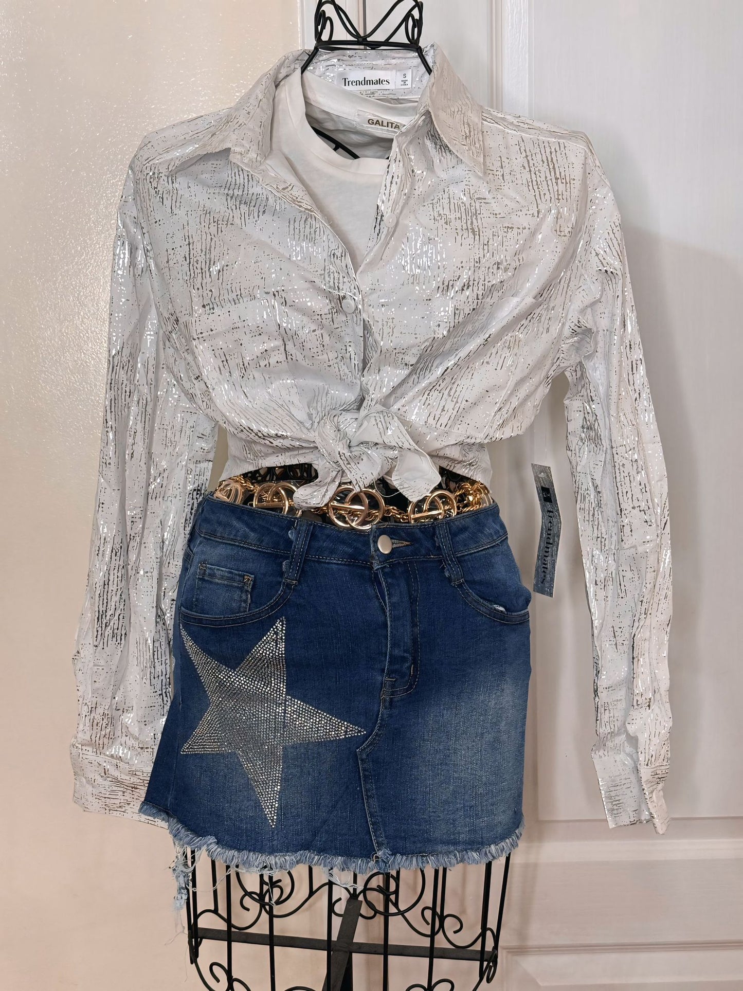 White Glitter Collar Shirt