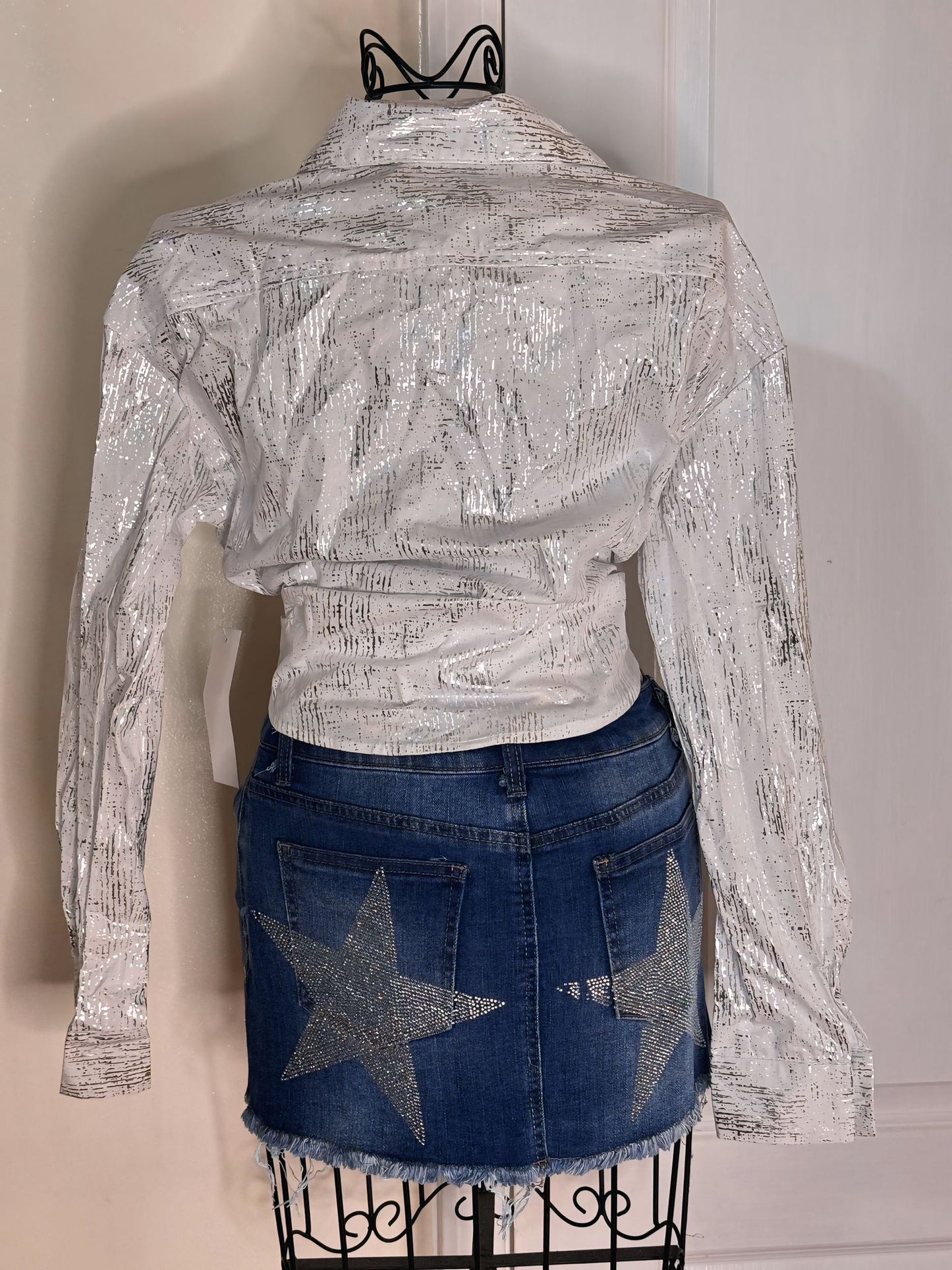White Glitter Collar Shirt
