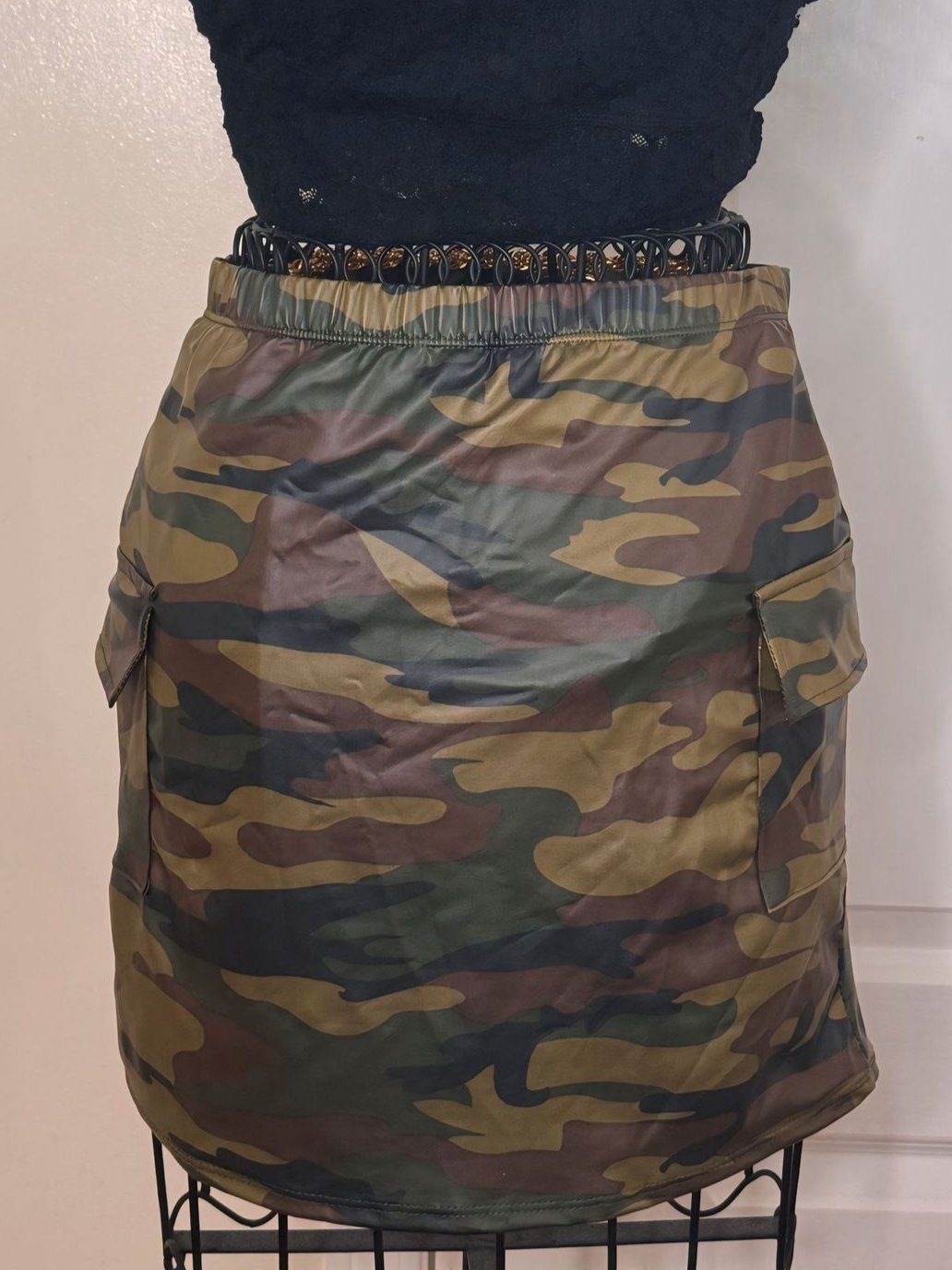 Camouflage Leather Skirt