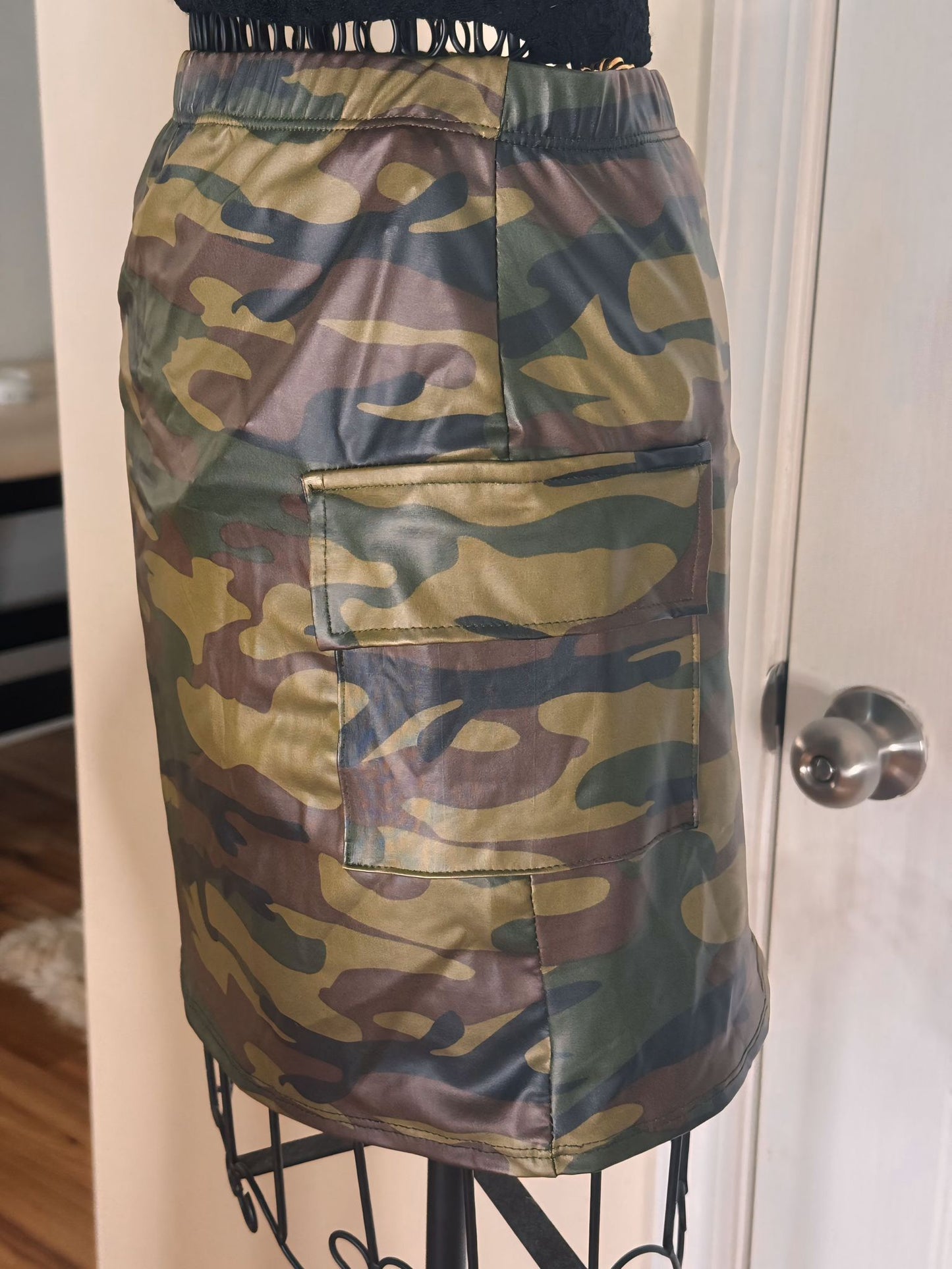 Camouflage Leather Skirt